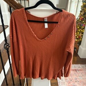 Free People Beach Rust Ribbed Long Sleeve Top Medium